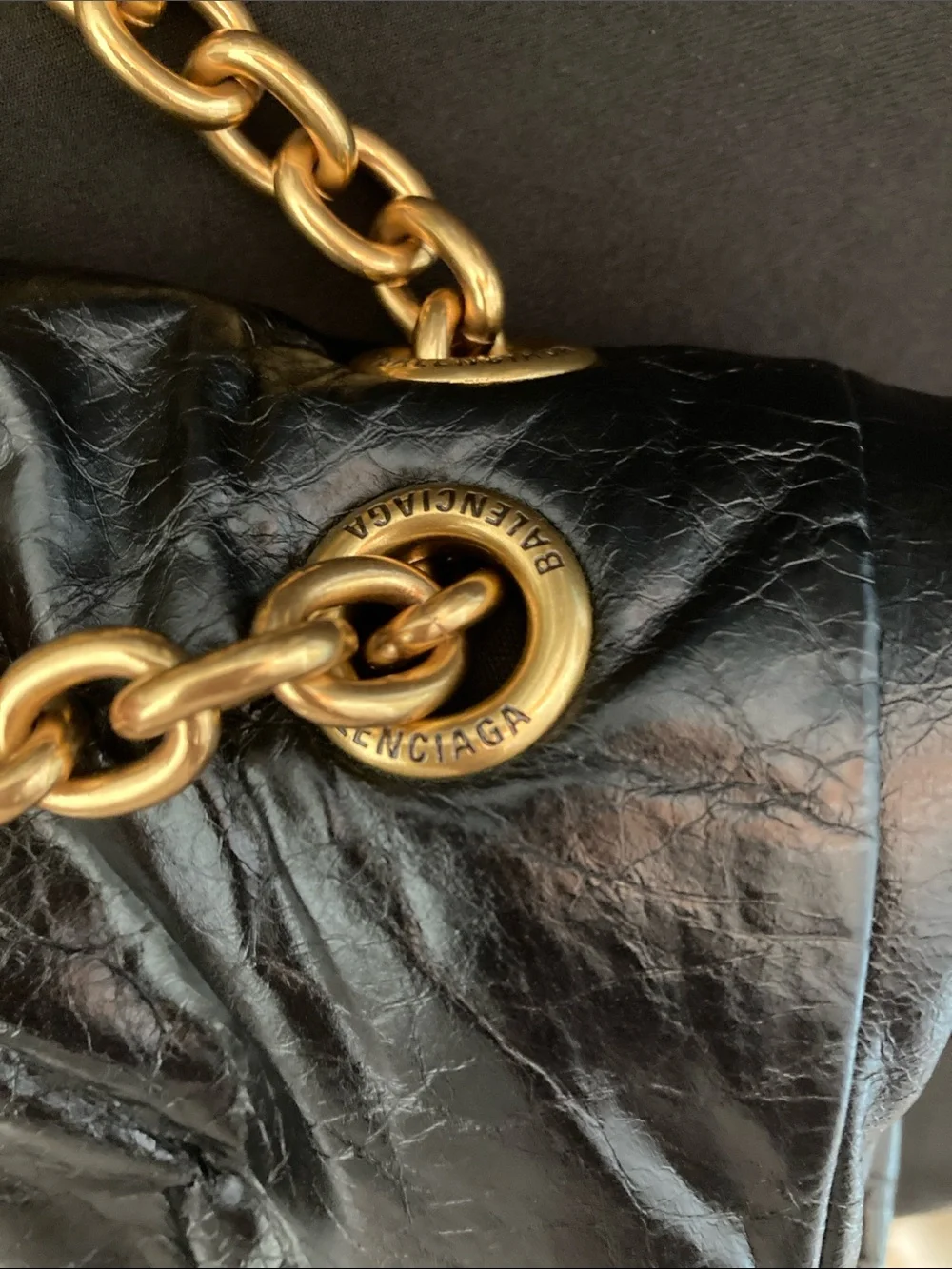 Balenciaga Black Leather Shoulder Bag with Gold Chain
